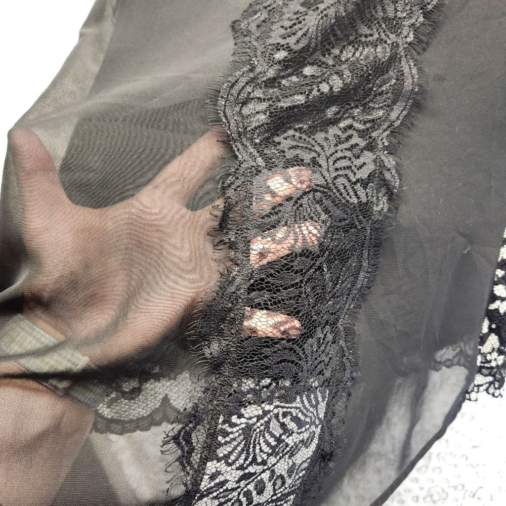 Sheer Black Tank Top with ivory flowers and lace inset on back LARGE - Picture 4 of 7